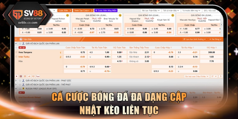 Cá cược bóng đá đa dạng cập nhật kèo liên tục