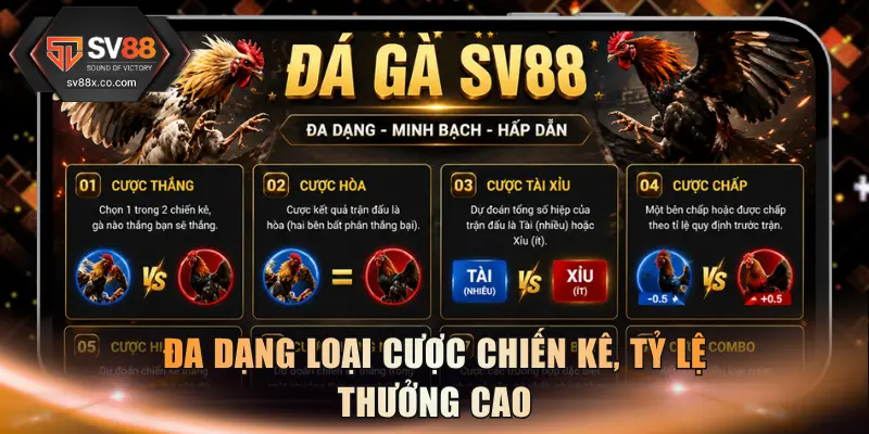 Đa dạng loại cược chiến kê, tỷ lệ thưởng cao
