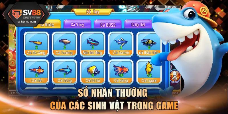 Số nhân thưởng của các sinh vật trong game