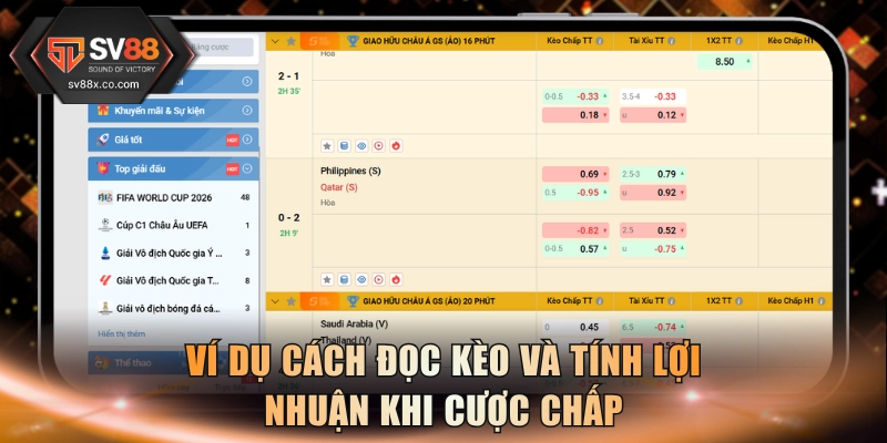 Ví dụ cách đọc kèo và tính lợi nhuận khi cược chấp